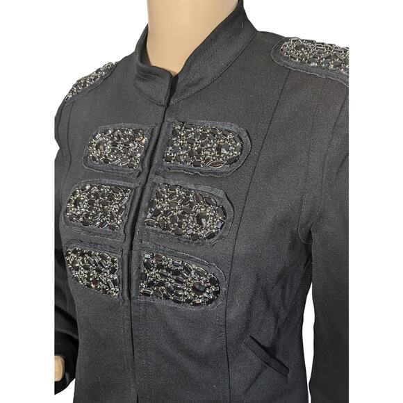 INC International Concepts Black Jacket US M Stones Embellished Military - Picture 3 of 8